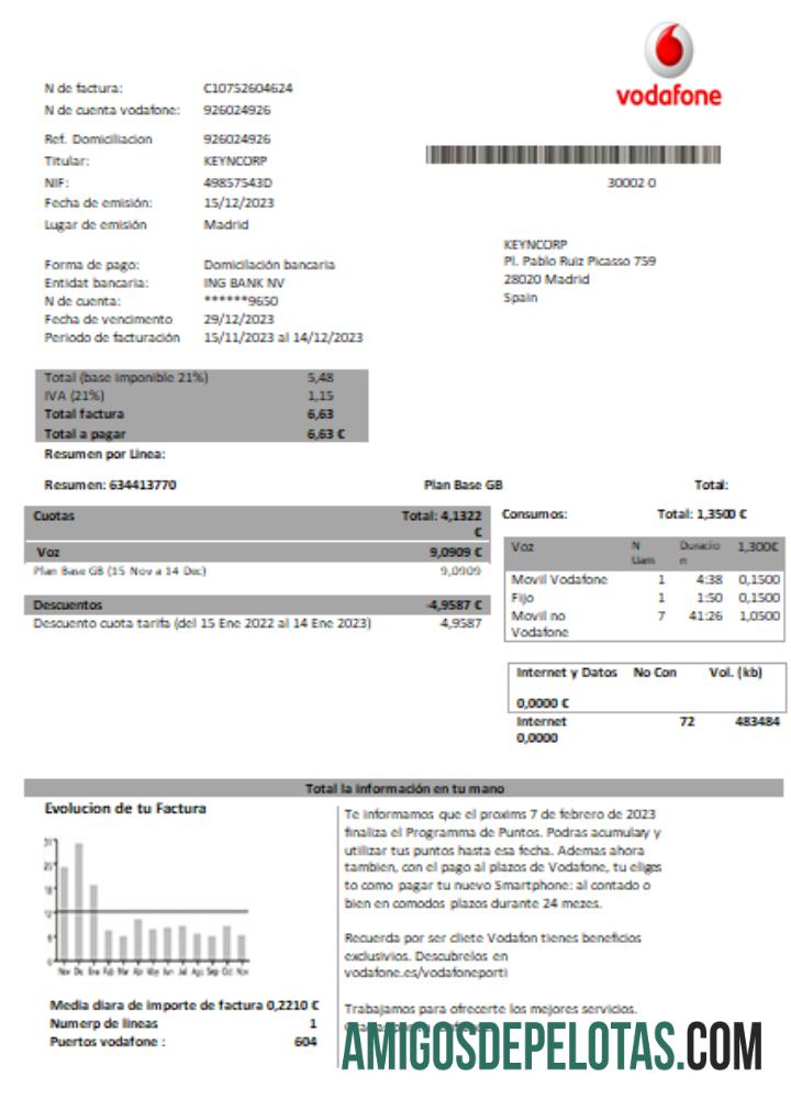 imprimível Projeto de lei comercial de serviços públicos de telecomunicações da Vodafone, modelo Word e PDF SCR